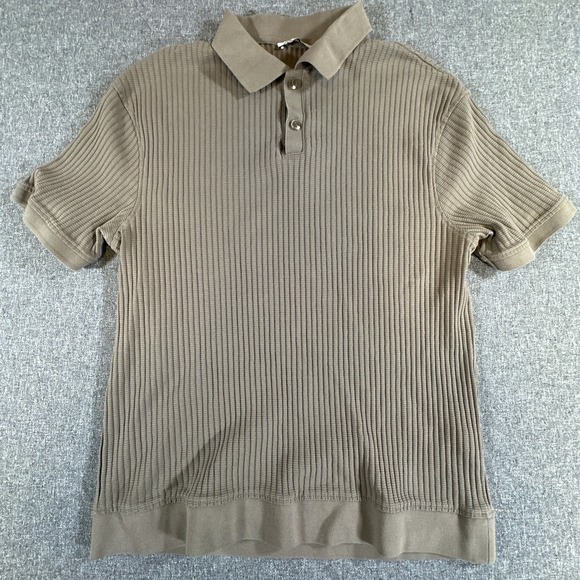 Zara Other - ZARA Ribbed Polo Shirt Mens L Tan Brown Knit‎ Textured Short Sleeve